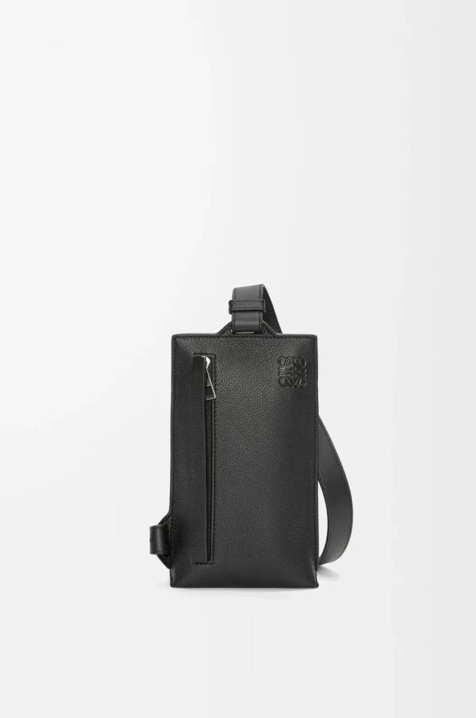 Vertical T Pocket in soft grained calfskin Black