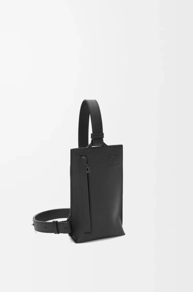 Vertical T Pocket in soft grained calfskin Black