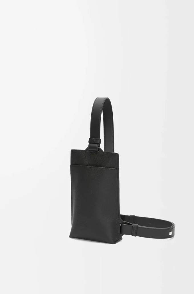 Vertical T Pocket in soft grained calfskin Black