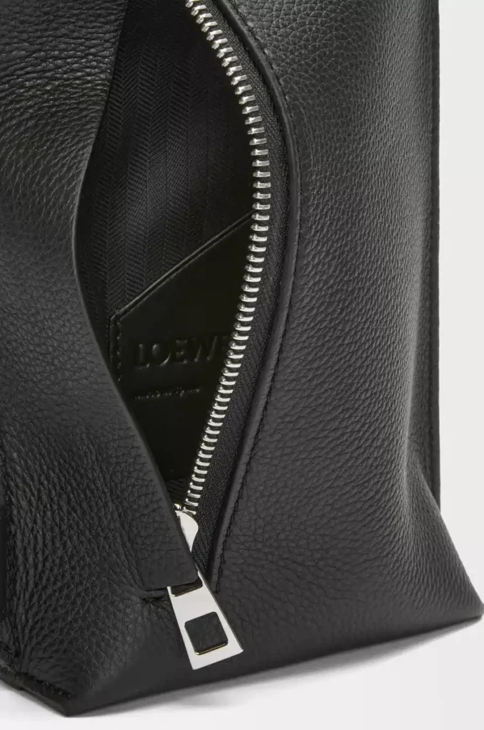 Vertical T Pocket in soft grained calfskin Black