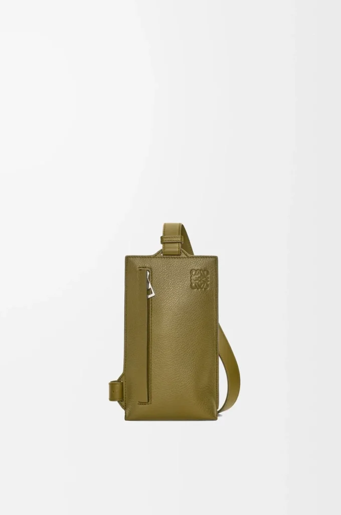 Vertical T Pocket in soft grained calfskin Olive Vertical T Pocket in soft grained calfskin Olive