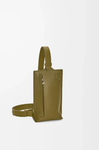 Vertical T Pocket in soft grained calfskin Olive