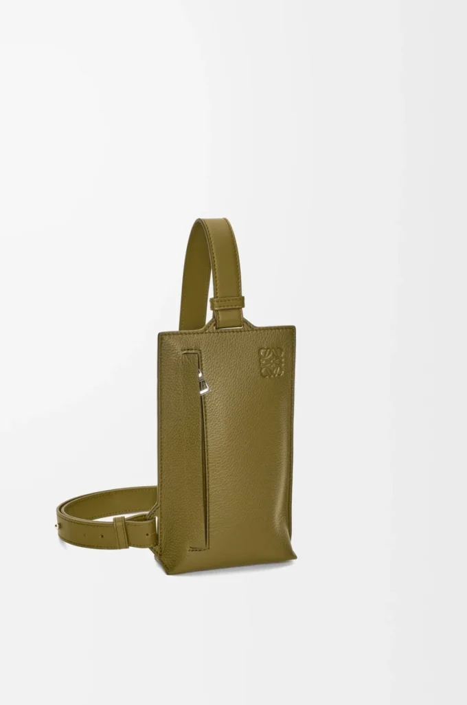 Vertical T Pocket in soft grained calfskin Olive Vertical T Pocket in soft grained calfskin Olive