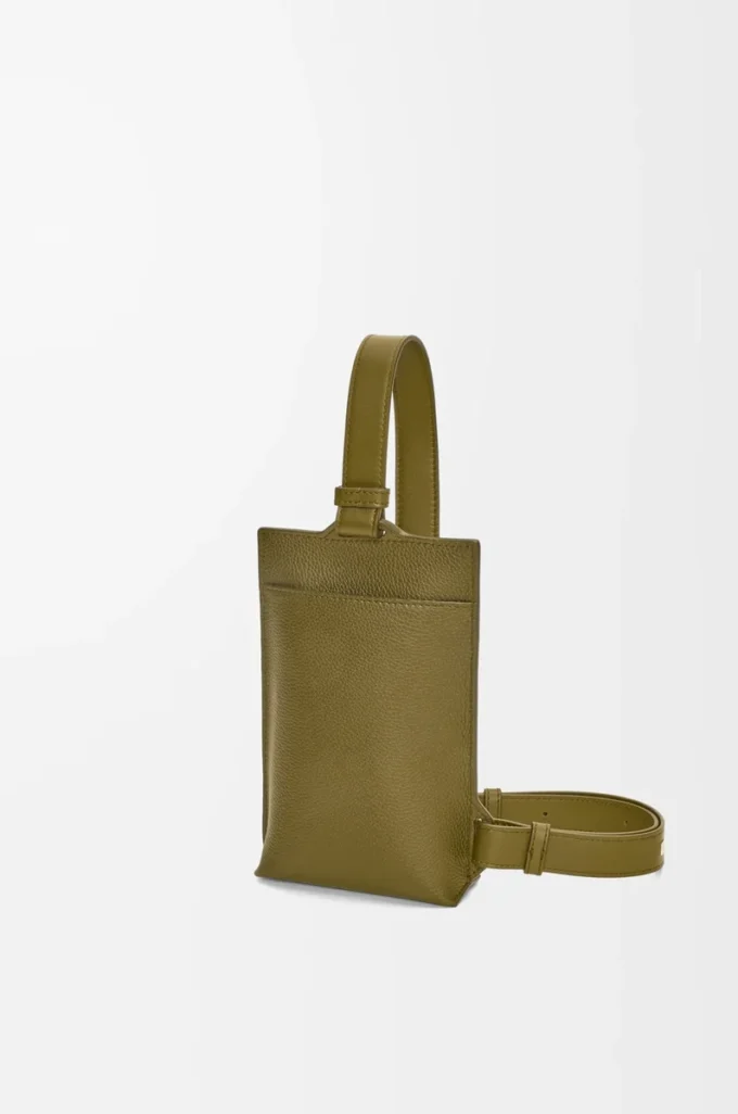 Vertical T Pocket in soft grained calfskin Olive Vertical T Pocket in soft grained calfskin Olive