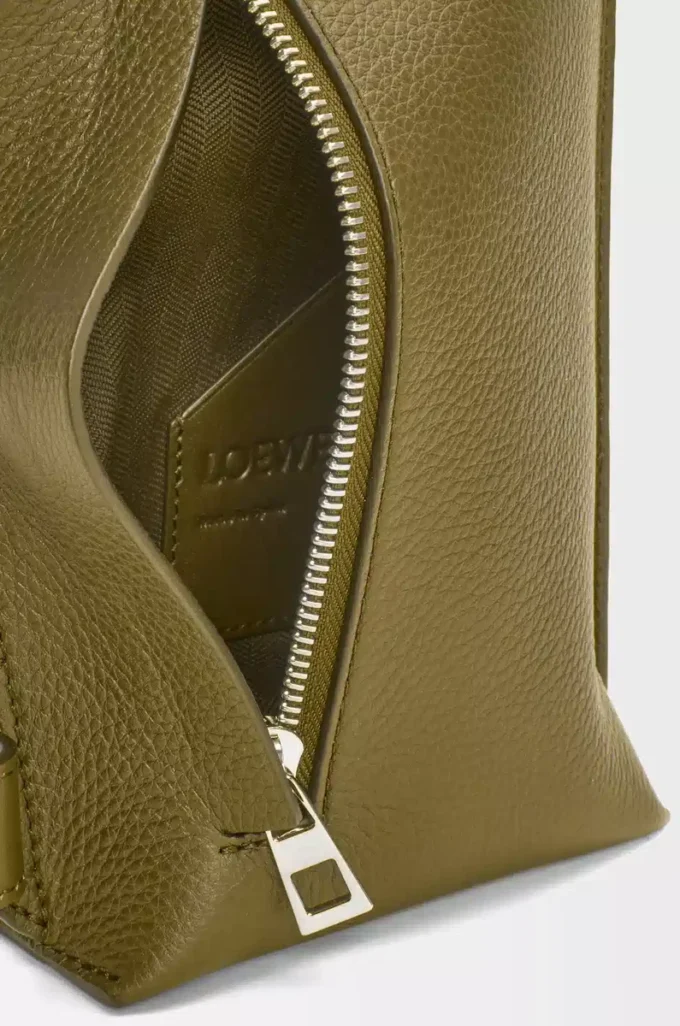 Vertical T Pocket in soft grained calfskin Olive Vertical T Pocket in soft grained calfskin Olive