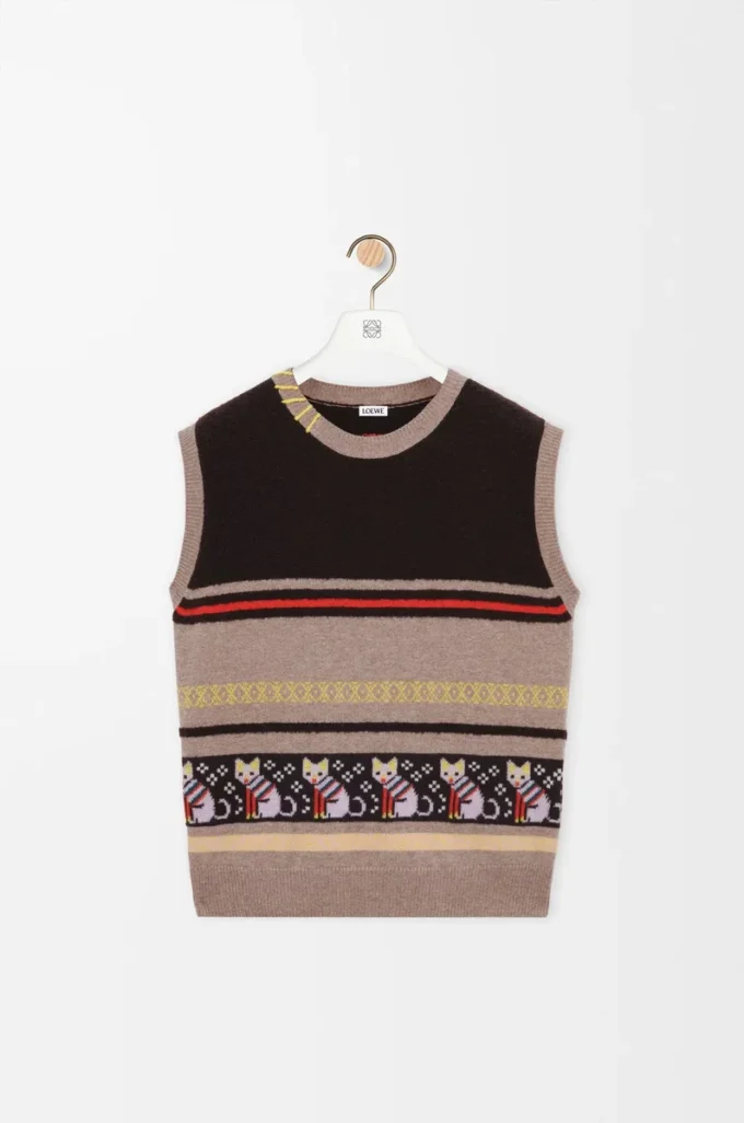 Vest in wool and cashmere Beige/Multicolor