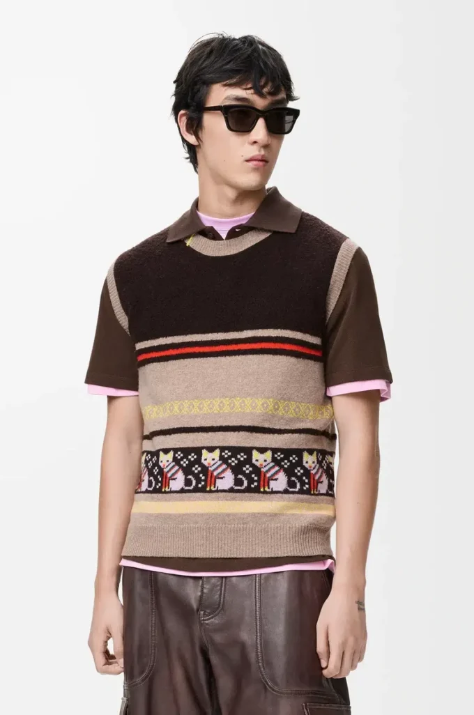 Vest in wool and cashmere Beige/Multicolor