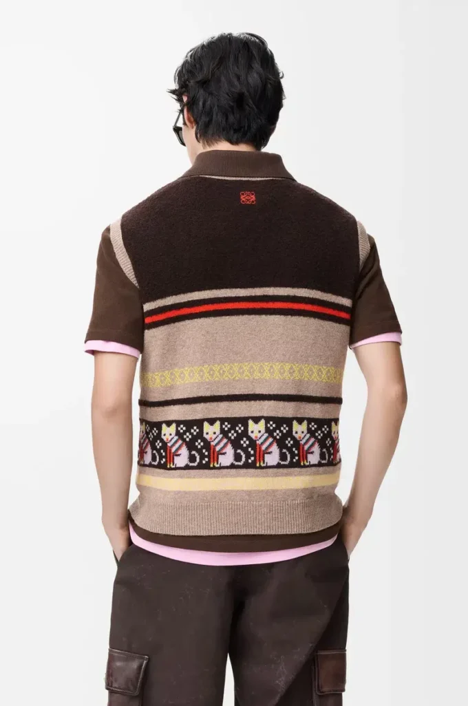 Vest in wool and cashmere Beige/Multicolor