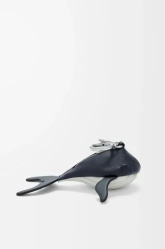 Whale charm in classic calfskin Midnight Blue/White