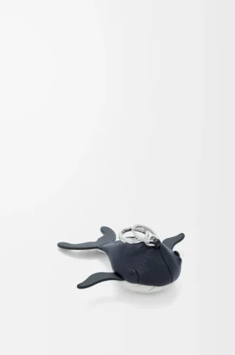 Whale charm in classic calfskin Midnight Blue/White