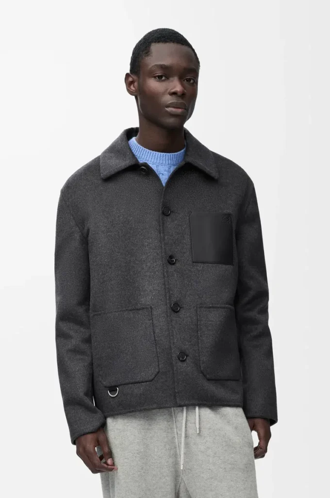 Workwear jacket in wool and cashmere Charcoal Melange