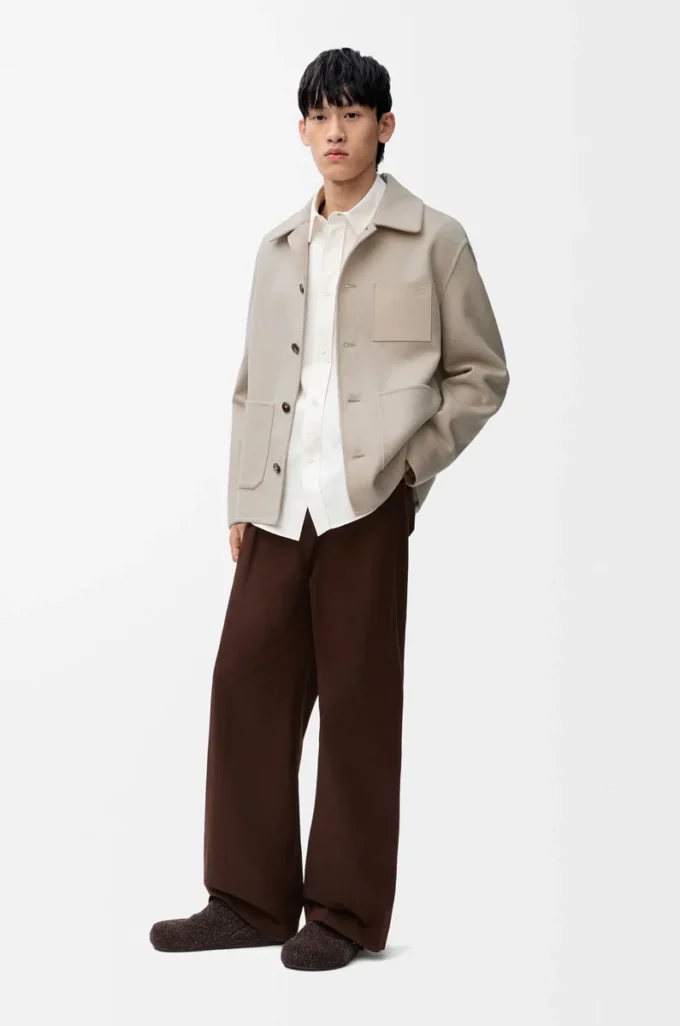 Workwear jacket in wool and cashmere Light Beige Melange