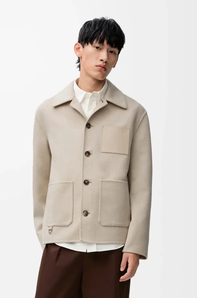 Workwear jacket in wool and cashmere Light Beige Melange