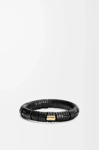Woven bangle in brass and classic calfskin Black