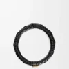 Woven bangle in brass and classic calfskin Black Woven bangle in brass and classic calfskin Black