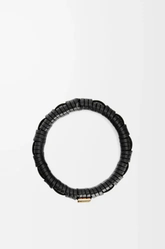 Woven bangle in brass and classic calfskin Black