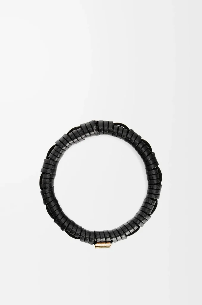 Woven bangle in brass and classic calfskin Black Woven bangle in brass and classic calfskin Black