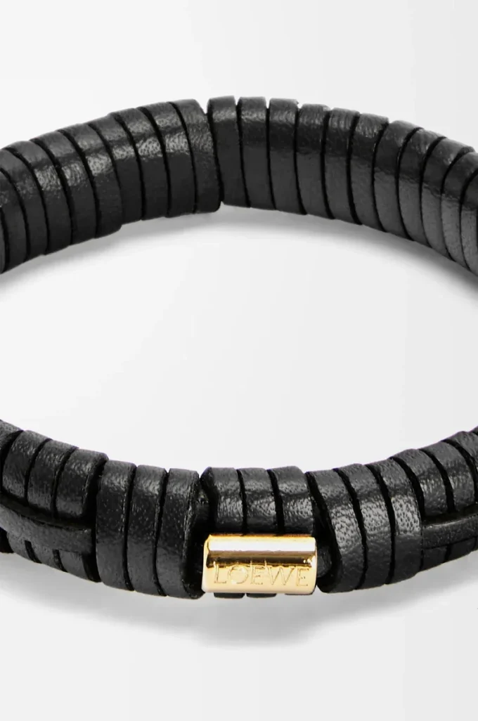 Woven bangle in brass and classic calfskin Black Woven bangle in brass and classic calfskin Black
