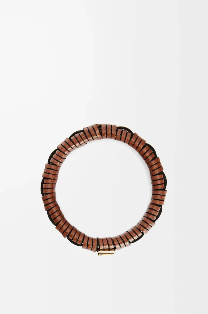 Woven bangle in brass and classic calfskin Tan Woven bangle in brass and classic calfskin Tan