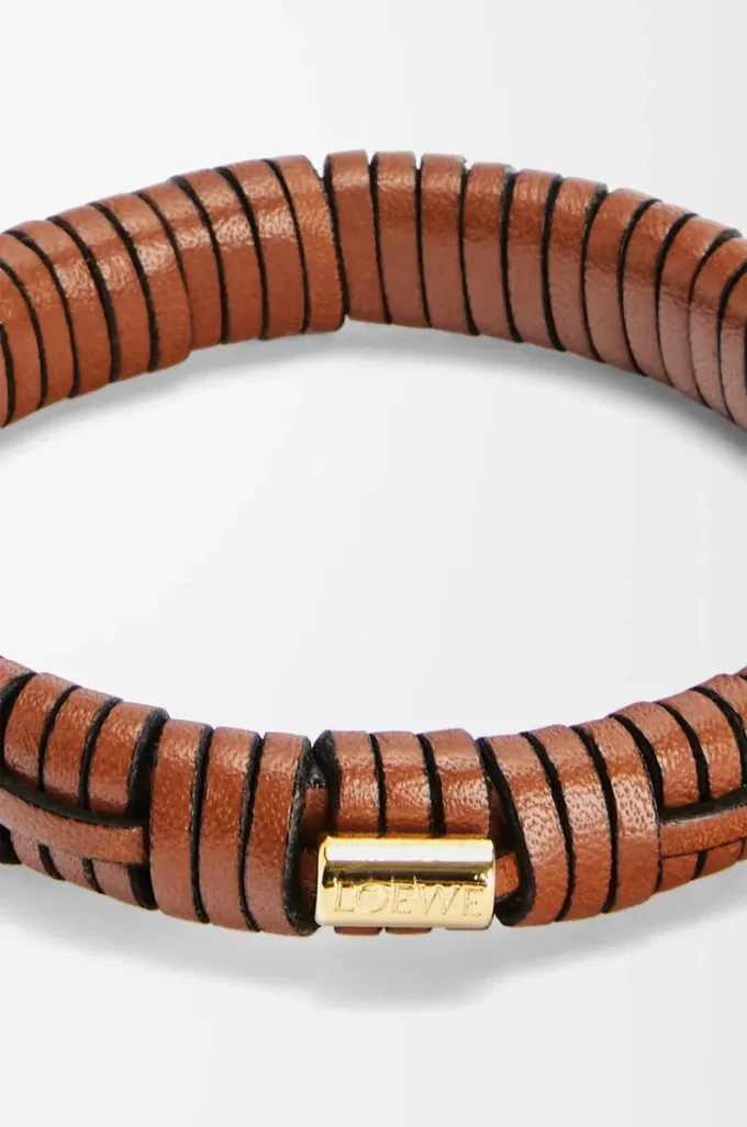 Woven bangle in brass and classic calfskin Tan Woven bangle in brass and classic calfskin Tan