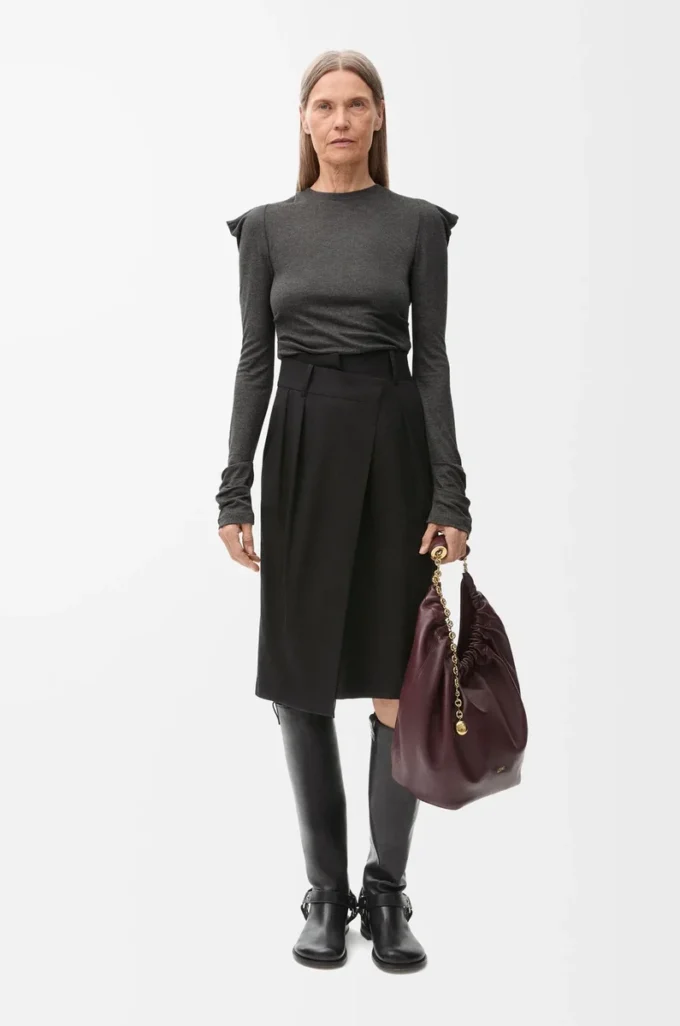 Wrap skirt in cotton and silk Black Wrap skirt in cotton and silk Black