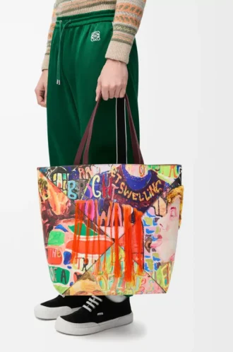 XL Puzzle Fold tote in classic calfskin Dark Burgundy/Multicolor