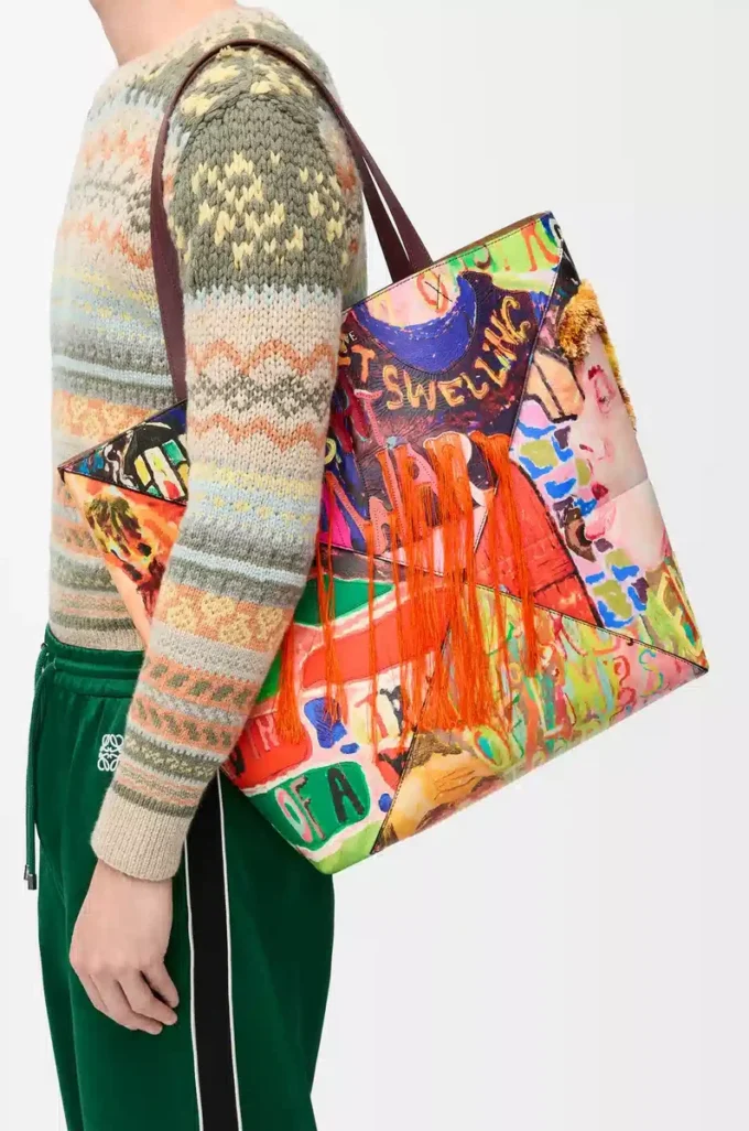 XL Puzzle Fold tote in classic calfskin Dark Burgundy/Multicolor XL Puzzle Fold tote in classic calfskin Dark Burgundy/Multicolor