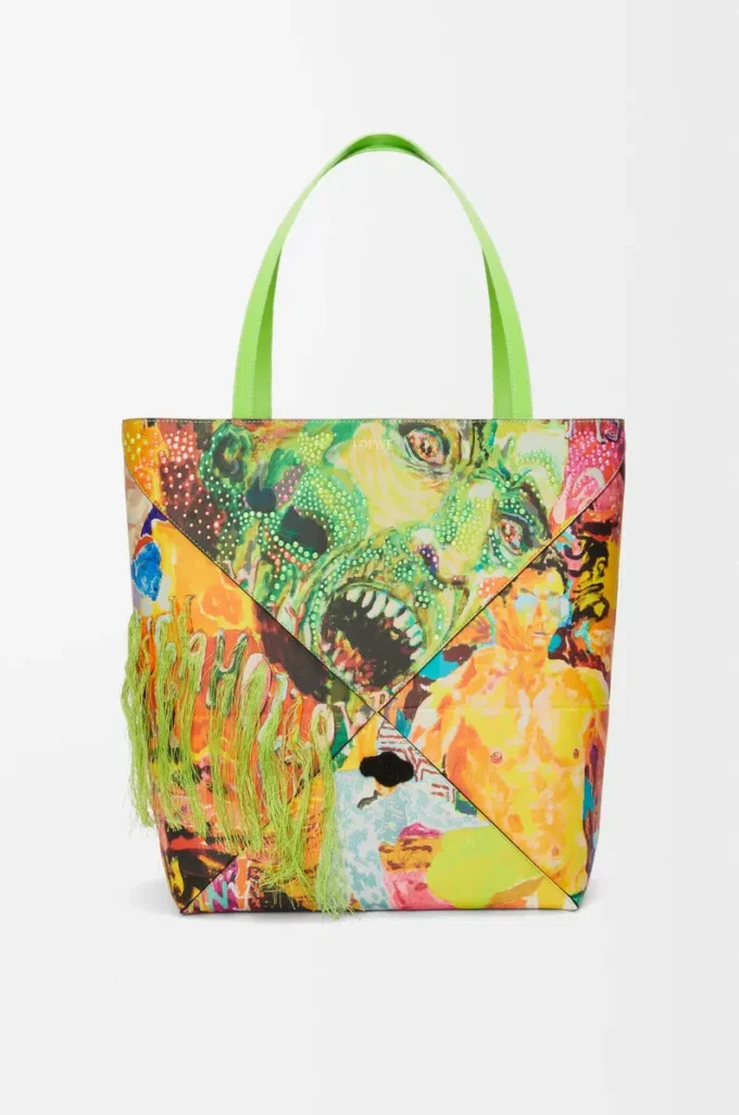 XL Puzzle Fold tote in classic calfskin Vivid Green/Multicolor XL Puzzle Fold tote in classic calfskin Vivid Green/Multicolor