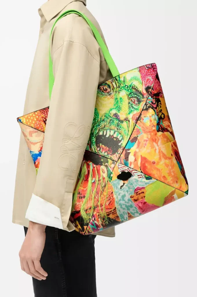 XL Puzzle Fold tote in classic calfskin Vivid Green/Multicolor XL Puzzle Fold tote in classic calfskin Vivid Green/Multicolor