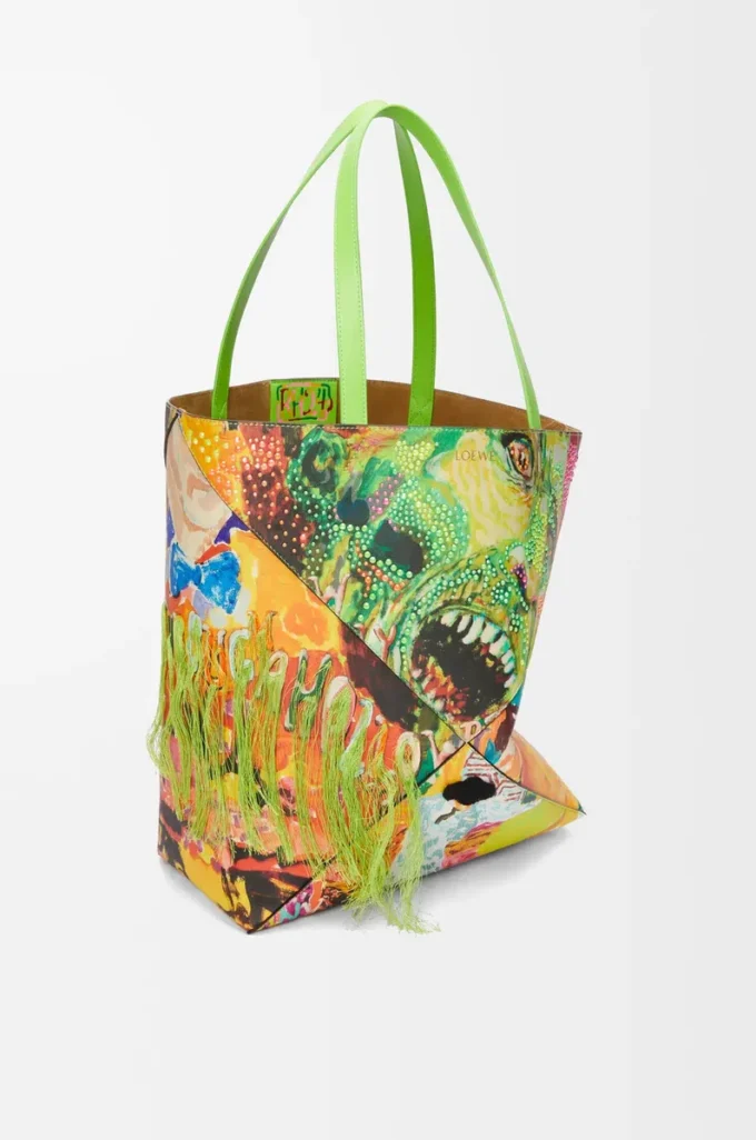 XL Puzzle Fold tote in classic calfskin Vivid Green/Multicolor XL Puzzle Fold tote in classic calfskin Vivid Green/Multicolor