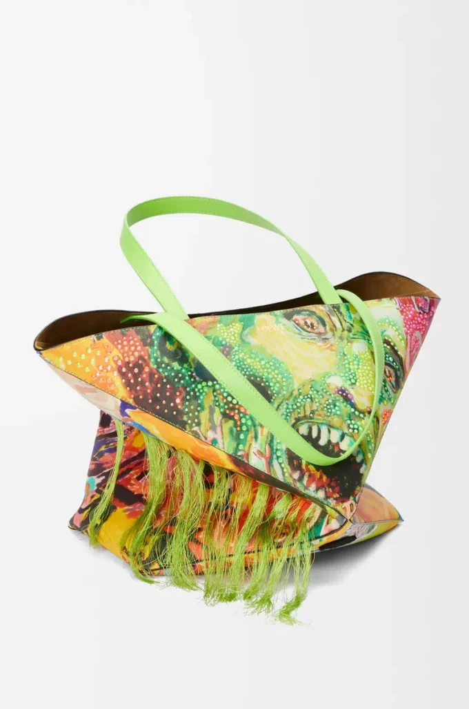 XL Puzzle Fold tote in classic calfskin Vivid Green/Multicolor XL Puzzle Fold tote in classic calfskin Vivid Green/Multicolor