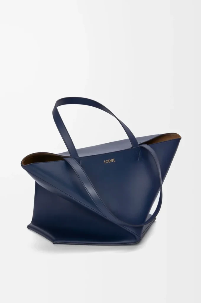 XL Puzzle Fold tote in shiny calfskin Abyss Blue XL Puzzle Fold tote in shiny calfskin Abyss Blue