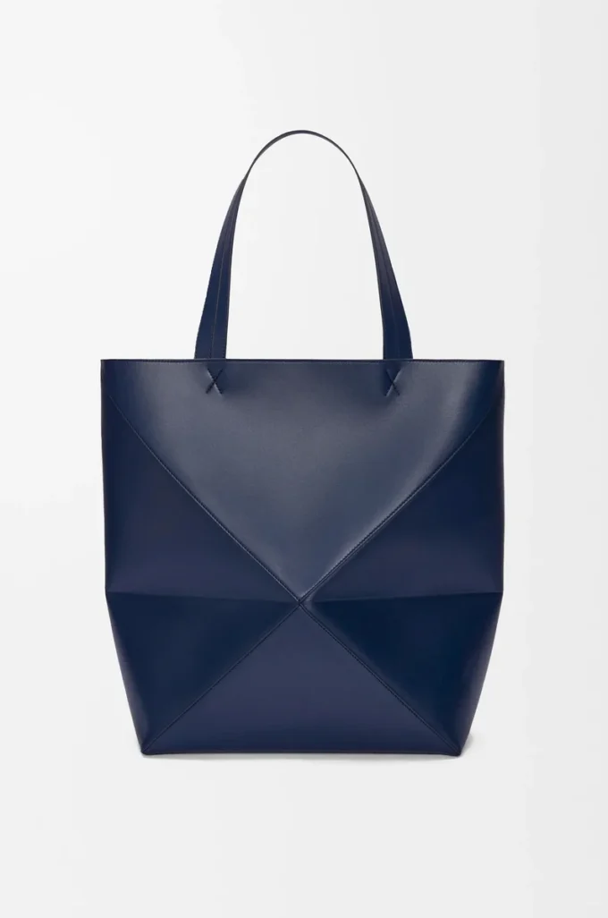 XL Puzzle Fold tote in shiny calfskin Abyss Blue XL Puzzle Fold tote in shiny calfskin Abyss Blue