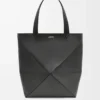 XL Puzzle Fold tote in shiny calfskin Black