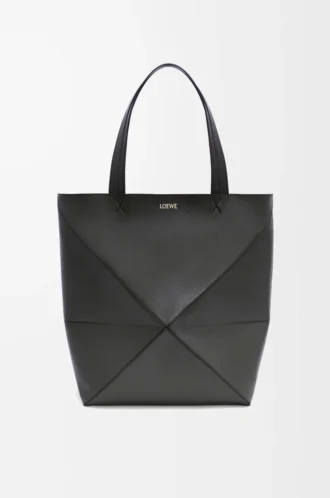 XL Puzzle Fold tote in shiny calfskin Black