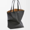XL Puzzle Fold tote in shiny calfskin Black