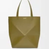XL Puzzle Fold tote in shiny calfskin Olive