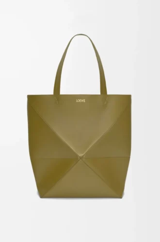XL Puzzle Fold tote in shiny calfskin Olive