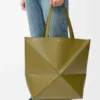 XL Puzzle Fold tote in shiny calfskin Olive