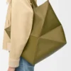 XL Puzzle Fold tote in shiny calfskin Olive