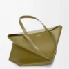 XL Puzzle Fold tote in shiny calfskin Olive