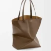 XL Puzzle Fold tote in shiny calfskin Umber