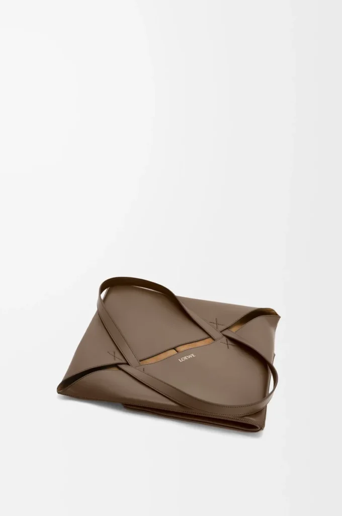 XL Puzzle Fold tote in shiny calfskin Umber