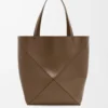 XL Puzzle Fold tote in shiny calfskin Umber