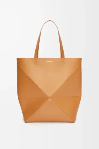 XL Puzzle Fold tote in shiny calfskin Warm Desert