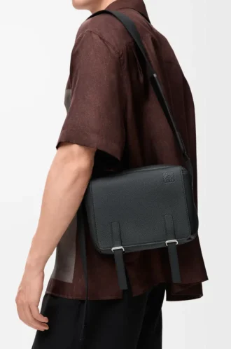 XS Military messenger bag in soft grained calfskin Black