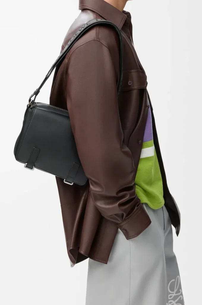 XS Military messenger bag in soft grained calfskin Black