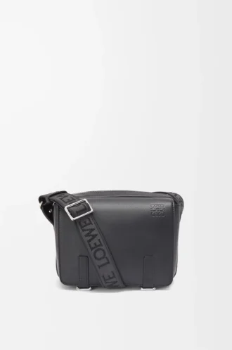 XS Military messenger bag in supple smooth calfskin and jacquard Black