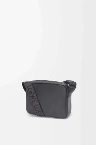 XS Military messenger bag in supple smooth calfskin and jacquard Black