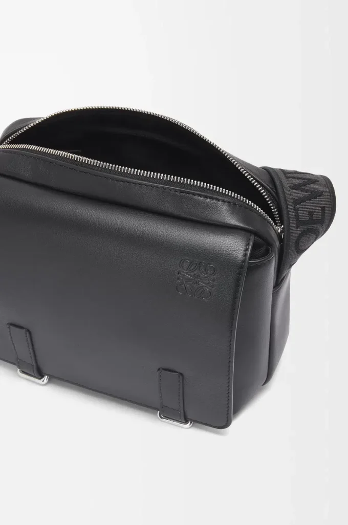 XS Military messenger bag in supple smooth calfskin and jacquard Black XS Military messenger bag in supple smooth calfskin and jacquard Black